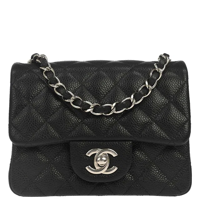 Chanel 2014-2015 Black Caviar Skin Mini Classic Square Flap Shoulder Bag 17 in Black Caviar leather from AMORE Vintage Tokyo