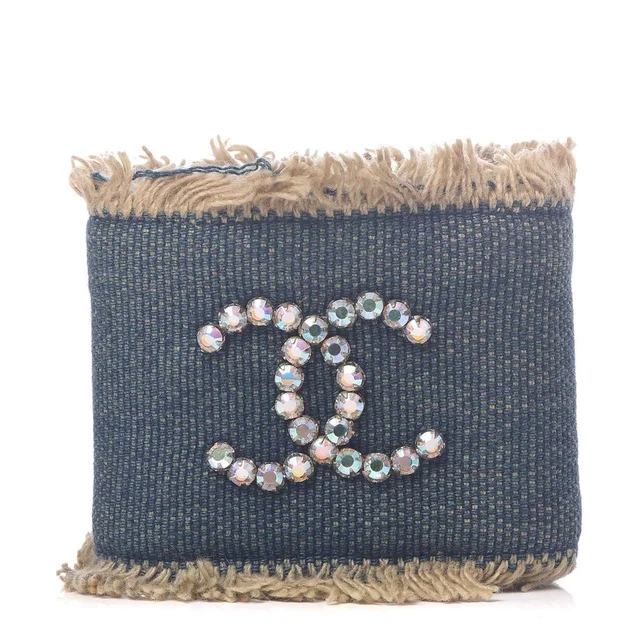 Chanel 01p Denim CC Crystal Logo Cuff Bracelet in Denim from Bagriculture