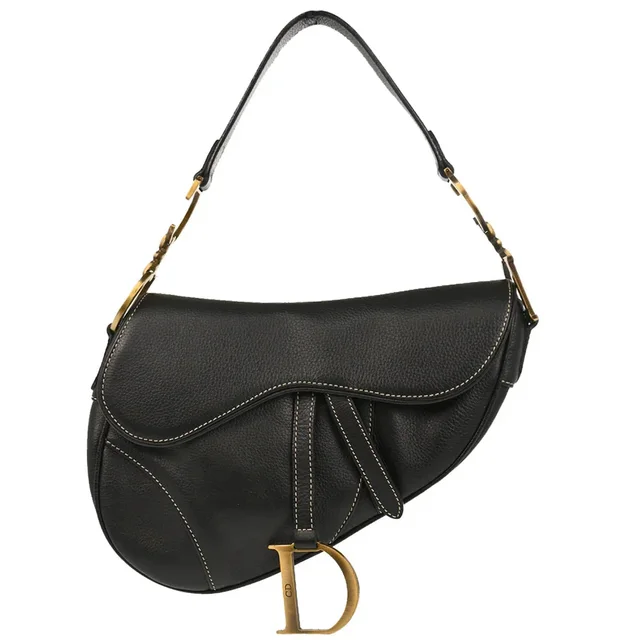 Dior Black Leather Saddle Handbag in Black Leather from AMORE Vintage Tokyo