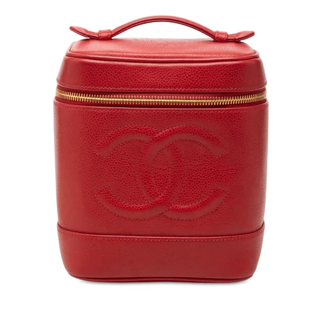 Red Chanel CC Caviar Vanity Bag in Red Caviar leather from Designer Revival