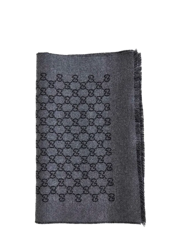 Gucci Gg Jacquard Wool Scarf — Gray Scarfs in Grey Wool from HEWI