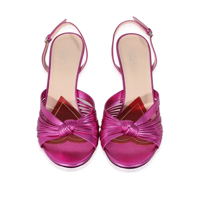 Gucci Metallic Pink Knot Heels Size 41 in Pink Leather from Luxury Promise