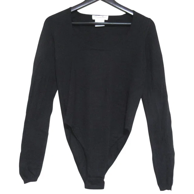 Dior Galiano Era Cashmere Silk Knit Bodysuit Top S Black Sweater in Black Silk from The Reluxe