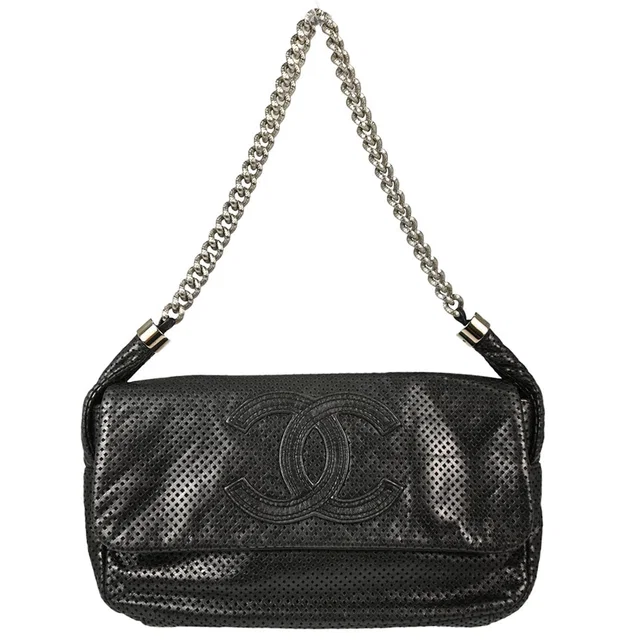 Chanel 2008-2009 Dark Gray Perforated Lambskin Rodeo Drive Shoulder Bag in Grey Lambskin from AMORE Vintage Tokyo