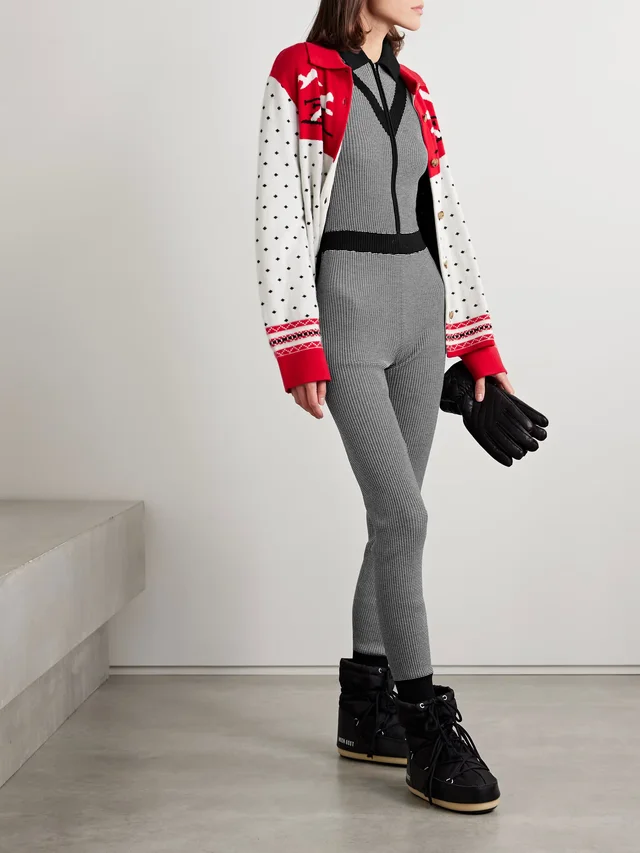 GUEST IN RESIDENCE Speed Skate ribbed striped merino wool-blend jumpsuit in Black, photo 2 of 2 from NET-A-PORTER (Canada)