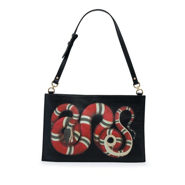 Black Gucci Calfskin Kingsnake Shoulder Bag in Black Calfskin from Designer Revival