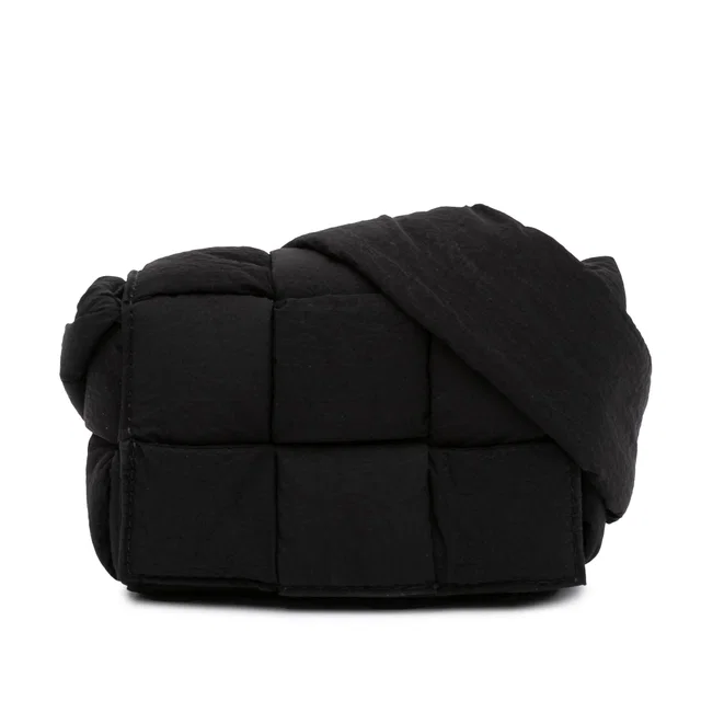 Black Bottega Veneta Candy Nylon Intrecciato Padded Tech Cassette Crossbody in Black Woven leather from Designer Revival