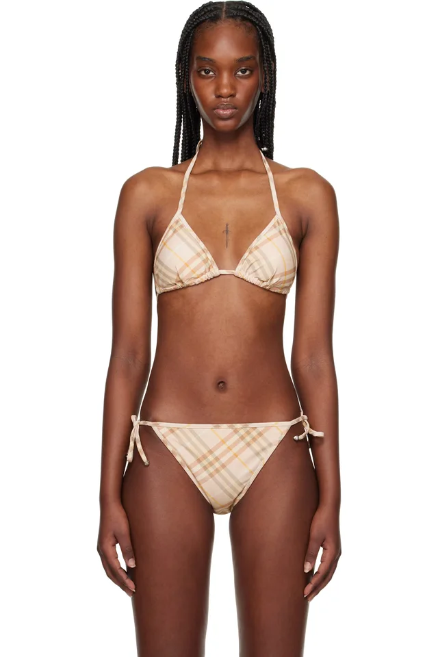 Burberry Beige Check Bikini Top, image 1 of 1 from SSENSE