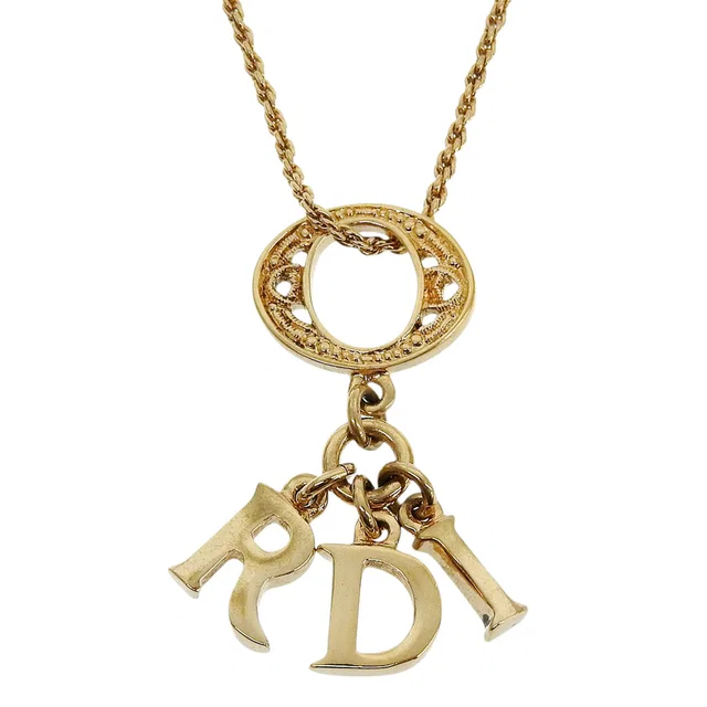 Dior Logo Charm Necklace Gold in Gold from VINTAGE QOO TOKYO