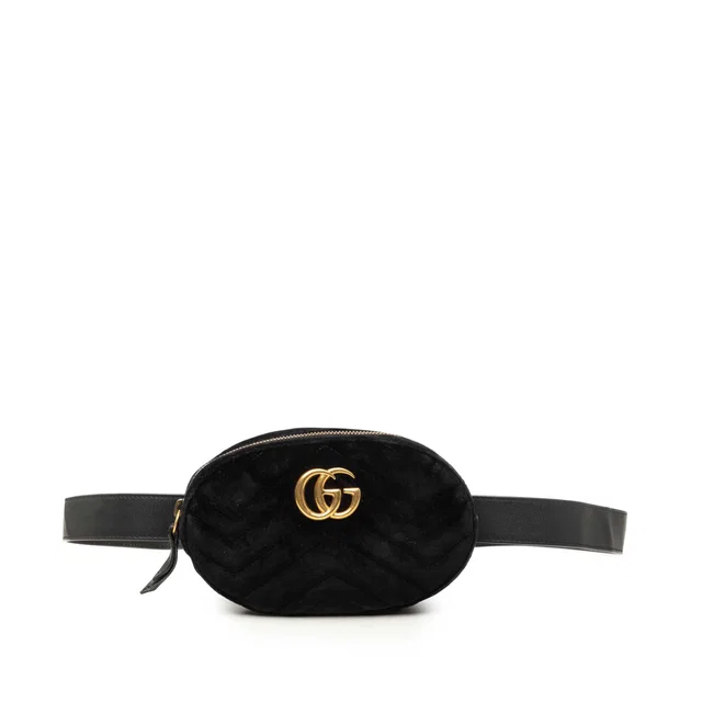 Black Gucci GG Marmont Matelasse Velvet Belt Bag in Black Velvet from Designer Revival