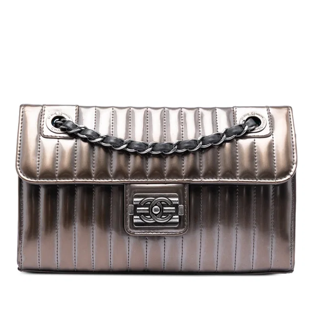 Grey Chanel Small Vertical Quilted Patent Maharaja Express Flap Shoulder Bag in Grey Patent leather from Designer Revival
