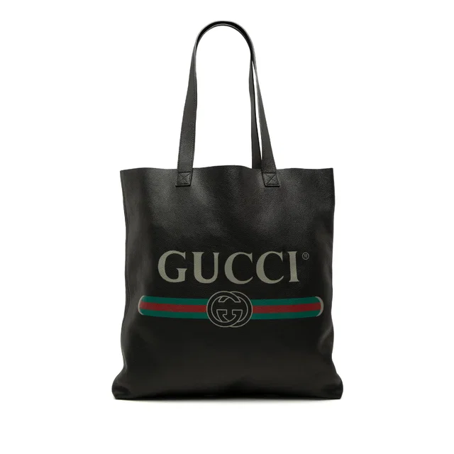 Black Gucci Calfskin Logo Tote in Black Calfskin from Designer Revival