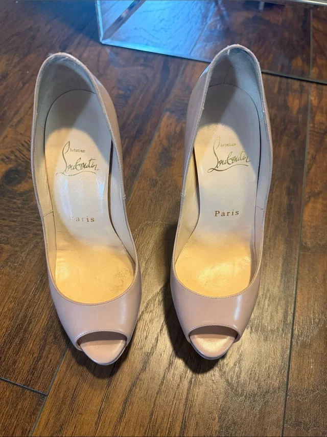 Christian Louboutin Blush Peep-Toe Pumps in red Leather from Poshmark