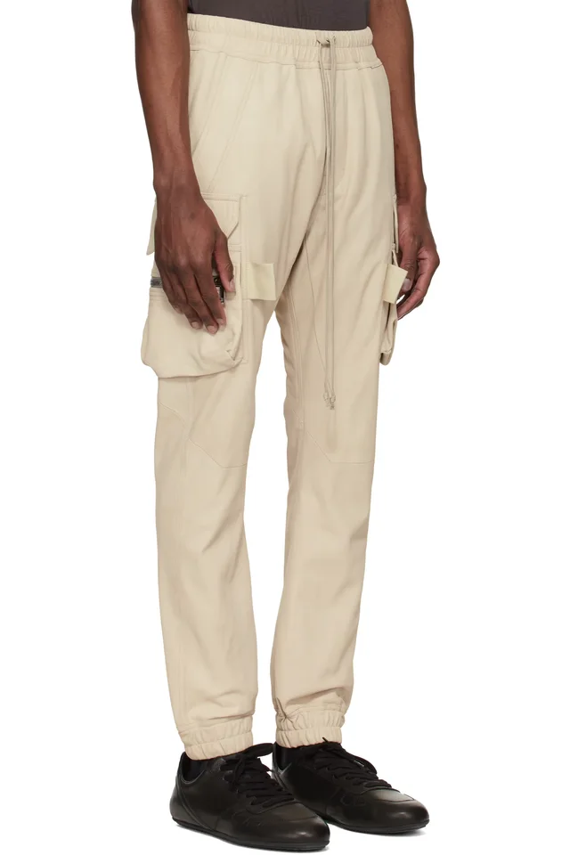 Rick Owens Beige Temple Mastodon Cargo Leather Pants, photo 2 of 2 from SSENSE