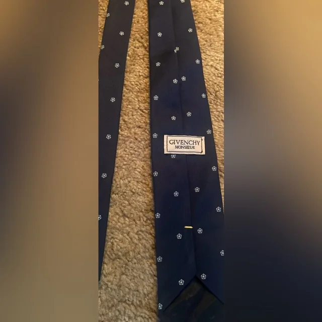 Givenchy Monsieur Navy Silk Tie With Small White Star Motif in blue|white Silk from Poshmark