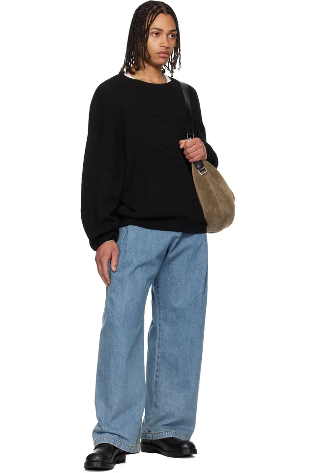 Fear of God ESSENTIALS Black Signature Waffle 90s Crewneck Sweater, photo 4 of 4 from SSENSE