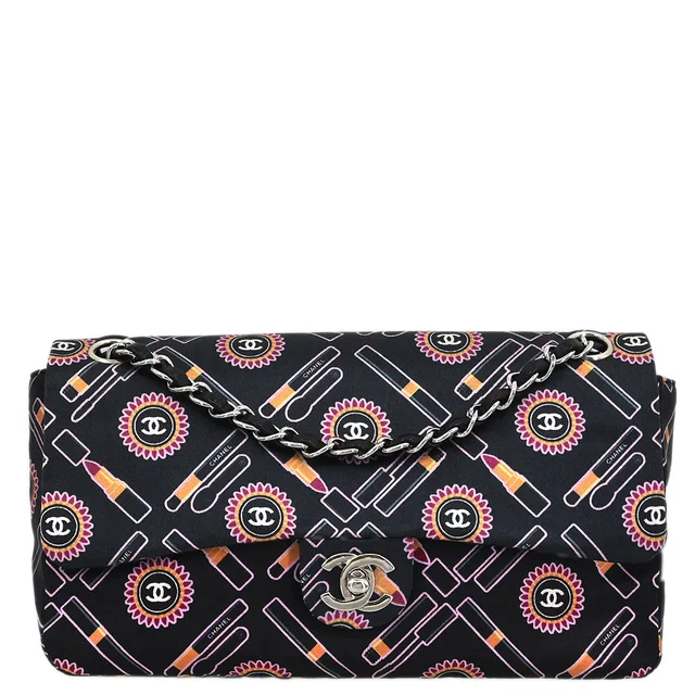 Chanel 2005-2006 Black Satin Classic Single Flap Shoulder Bag in Black Satin from AMORE Vintage Tokyo