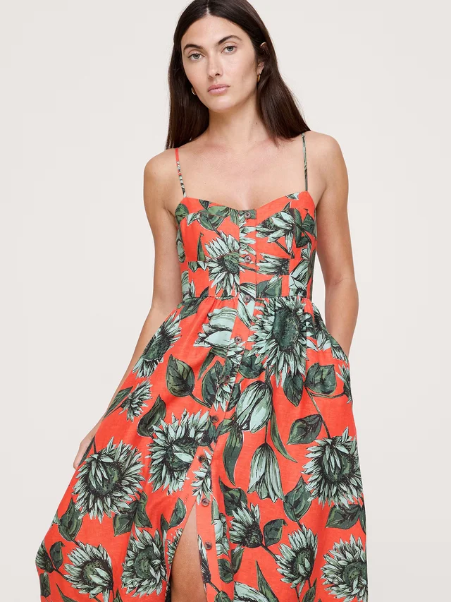 Banana Republic Linen Corset Button-Down Dress in Red Floral, photo 2 of 2 from Banana Republic (US)
