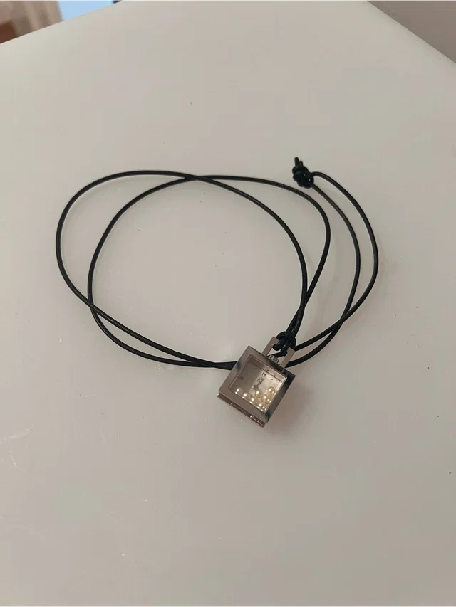 Mikimoto Black Cord Necklace With Silver Square Pearl Clock Pendant in black|silver|gray from Poshmark
