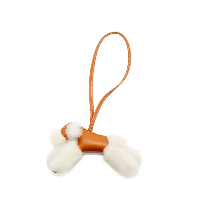 Hermès Budy Shearing Bag Charm Wool / Lambskin Ecru / Gold Stamp K in Gold Lambskin from EMIER