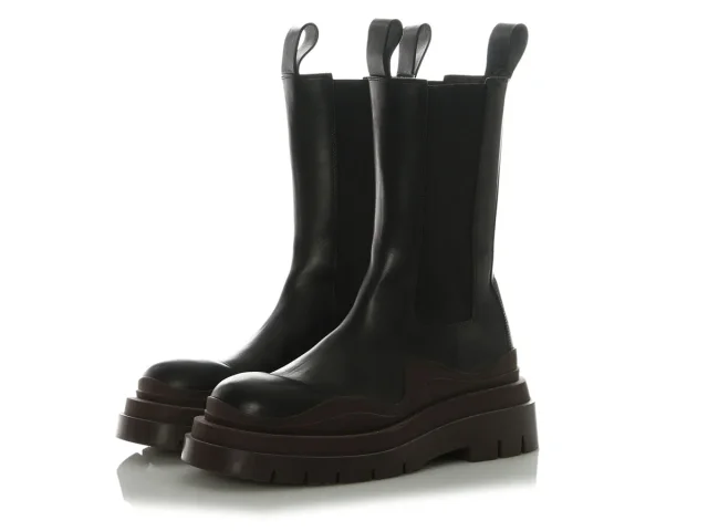 Bottega Veneta Black and Brown Stretch Chelsea Boots in Black Leather from Ann's Fabulous Finds, photo 3 of 6