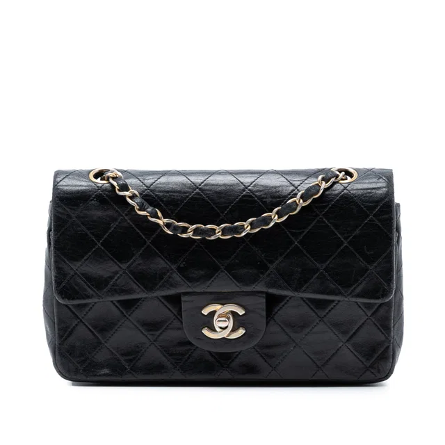 Black Chanel Small Classic Lambskin Double Flap Shoulder Bag in Black Lambskin from Designer Revival