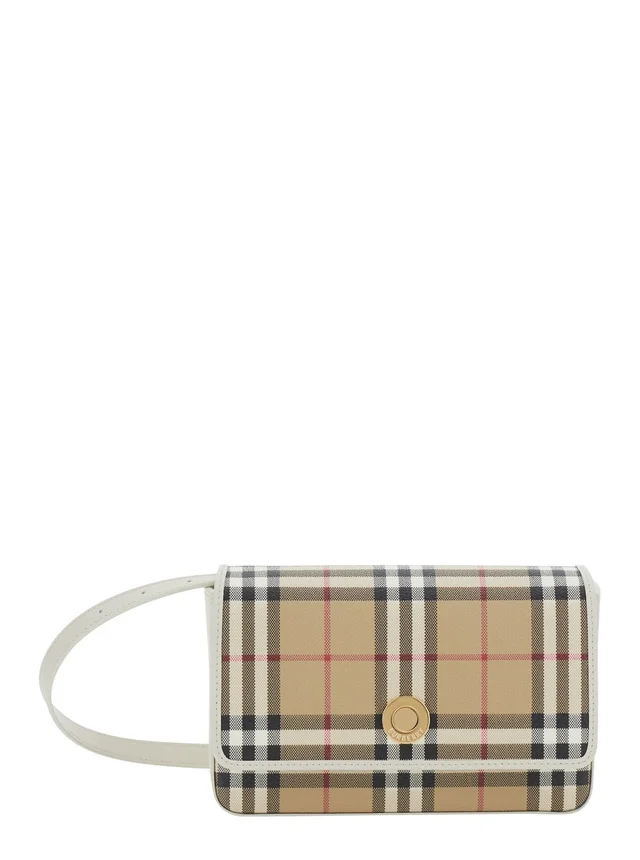 BURBERRY 'Hampshire' Beige Crossbody bag with Adjustable Strap and Check Motif All-Over in Blend Cotton for Women in Beige 55% Polyurethane 25% Polyester 20% Cotton, photo 2 of 10 from Gaudenzi Boutique