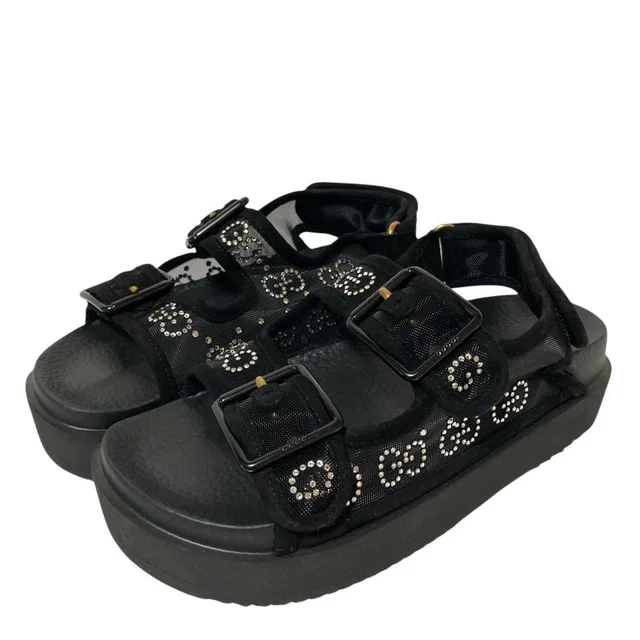 Gucci GG Logo Crystal Platform Sandals Black 35 in Black from The Reluxe
