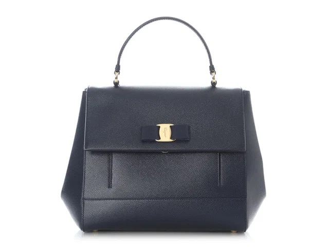Ferragamo Navy Calfskin Carrie O in Navy Calfskin from Ann's Fabulous Finds