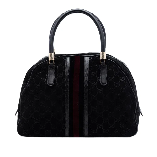 Black Gucci GG Suede Web Dome Handbag in Black Suede from Designer Revival