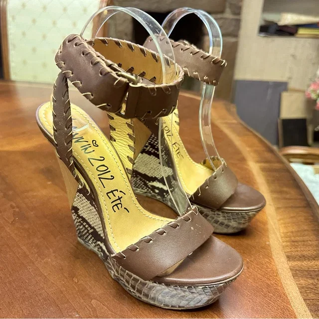 Lanvin Brown Wedge Sandals With Snakeskin Platform in brown|red|neutral Leather from Poshmark