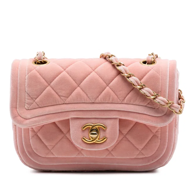 Pink Chanel Mini Quilted Velvet Double Frame Flap Crossbody Bag in Pink Velvet from Designer Revival