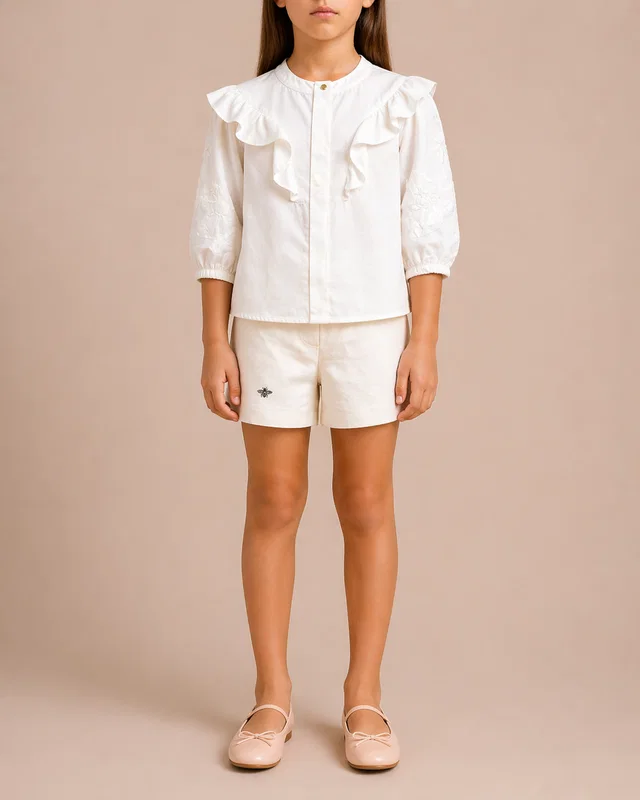Chloé Kids White Button Down Blouse with Floral Embroideries Size 8 years in White from Sellier