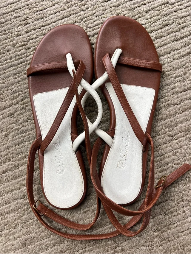 Loro Piana Thong Ankle Strap Sandal in brown|white|red Leather from Poshmark