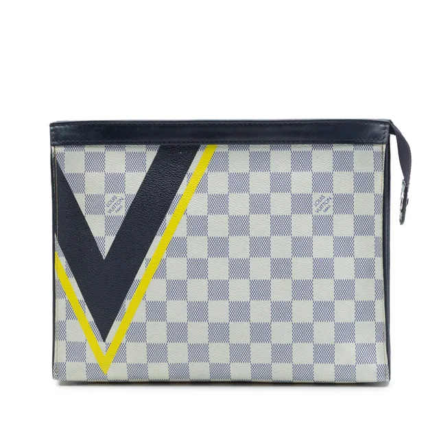 White Louis Vuitton Damier Azur Americas Cup Pochette Voyage MM Clutch Bag in White Canvas from Designer Revival