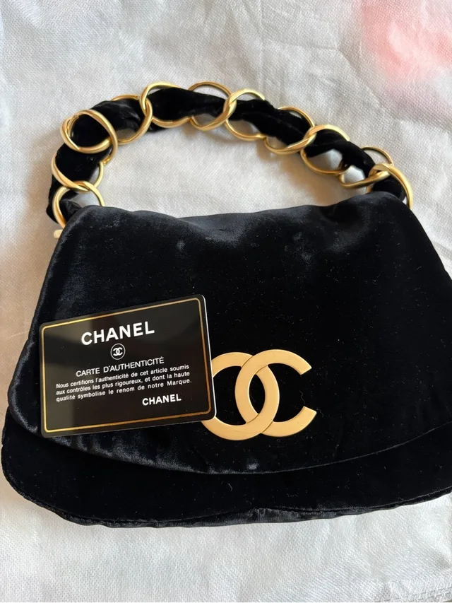 Chanel Black Velvet Shoulder Bag in black|gold Velvet from Poshmark, photo 1 of 1