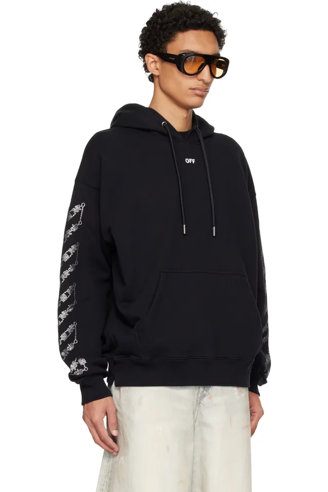 Off-White Black Chain Arrow Diagonal Skate Hoodie, photo 2 of 4 from SSENSE