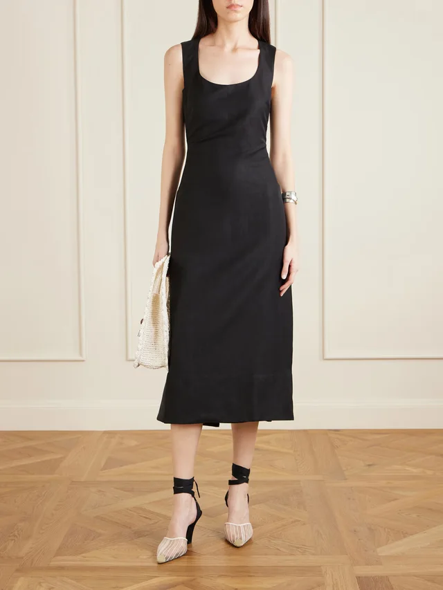 JACQUEMUS Tablier linen-blend midi dress in Black, photo 2 of 2 from NET-A-PORTER (Canada)