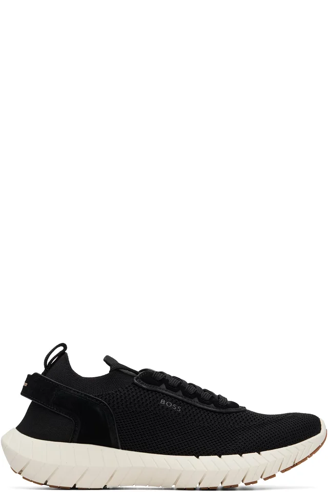Black BOSS-MOTION Leather Trims Knitted Sneakers, image 1 of 1 from SSENSE