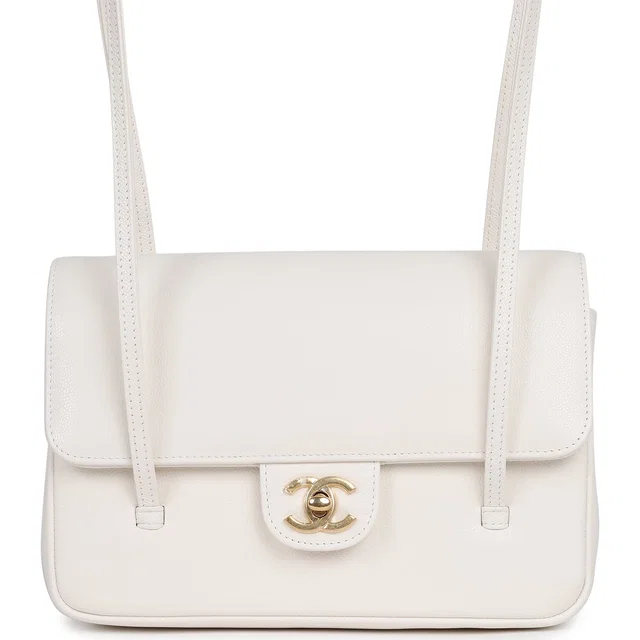 Chanel Small Preppy Coco Flap Bag White Shiny Caviar Brushed Gold Hardware in White Caviar leather from Madison Avenue Couture