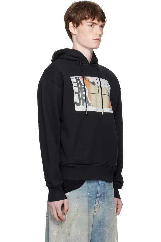Jean Paul Gaultier Black Printed Fire Hoodie, photo 2 of 4 from SSENSE