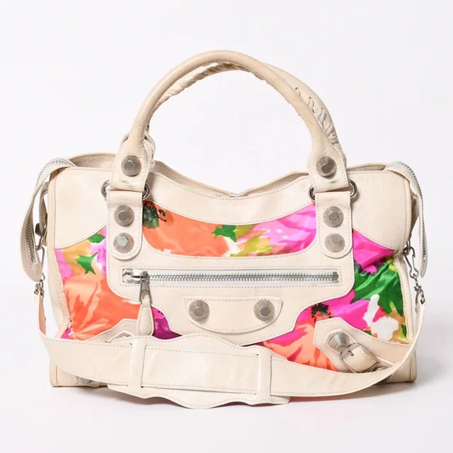 Balenciaga the Giant City Shoulder Bag Leather White Multicolor Floral Pattern in White Leather from The Reluxe