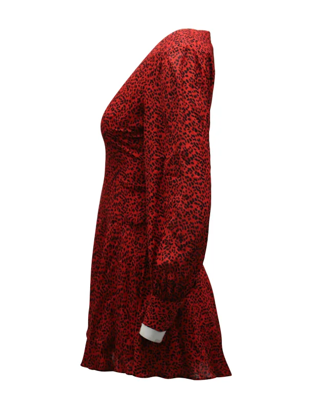 Alice + Olivia Leopard Print Long Sleeve Dress in Red Viscose in Red, photo 2 of 6 from ShopSimon