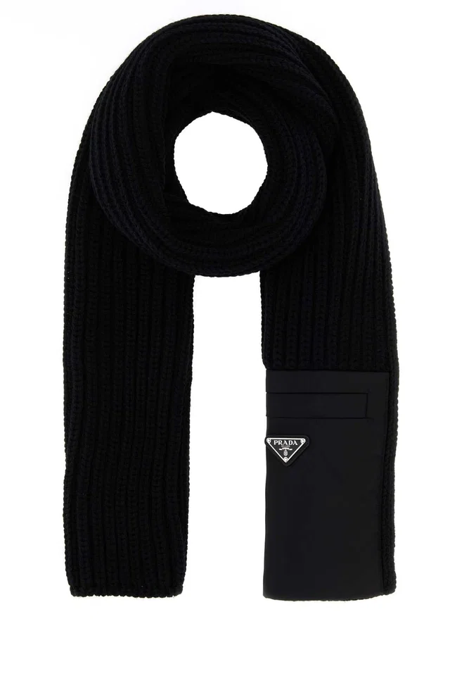 Prada Wool-Blend Ribbed Scarf — Black Wswv Scarfs in Black Wool from HEWI
