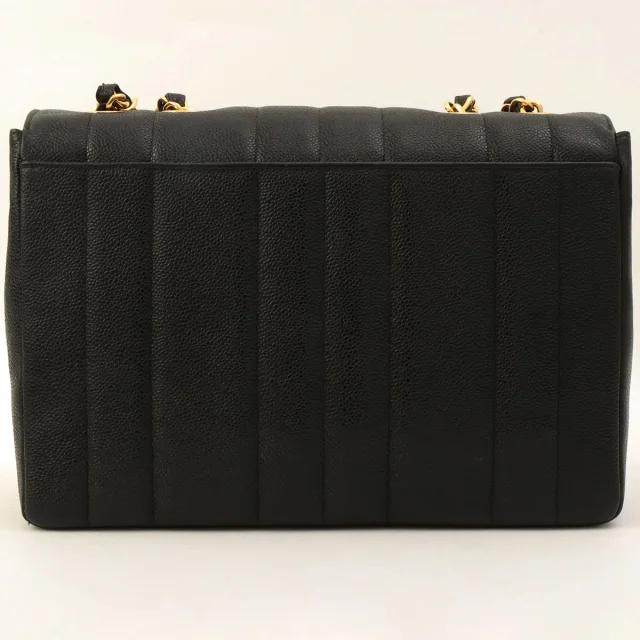 Chanel Circa 1995 Caviar Skin Mademoiselle Stitch CC Turnlock Chain Shoulder Bag Black in Black Caviar leather from VINTAGE QOO TOKYO, photo 2 of 17