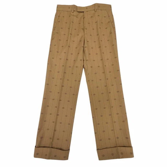 Gucci Wool 100% Interlocking G Striped Pants Trousers Beige in Beige Wool from The Reluxe