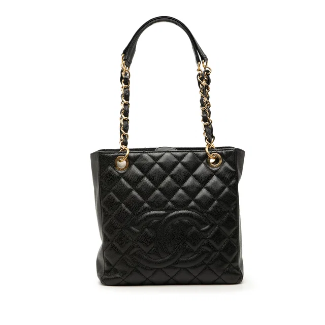 Black Chanel Caviar Petite Shopping Tote in Black Caviar leather from Designer Revival