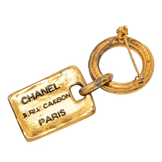 Gold Chanel Gold Plated Rue Cambon Tag Brooch in Gold from Designer Revival, photo 2 of 2