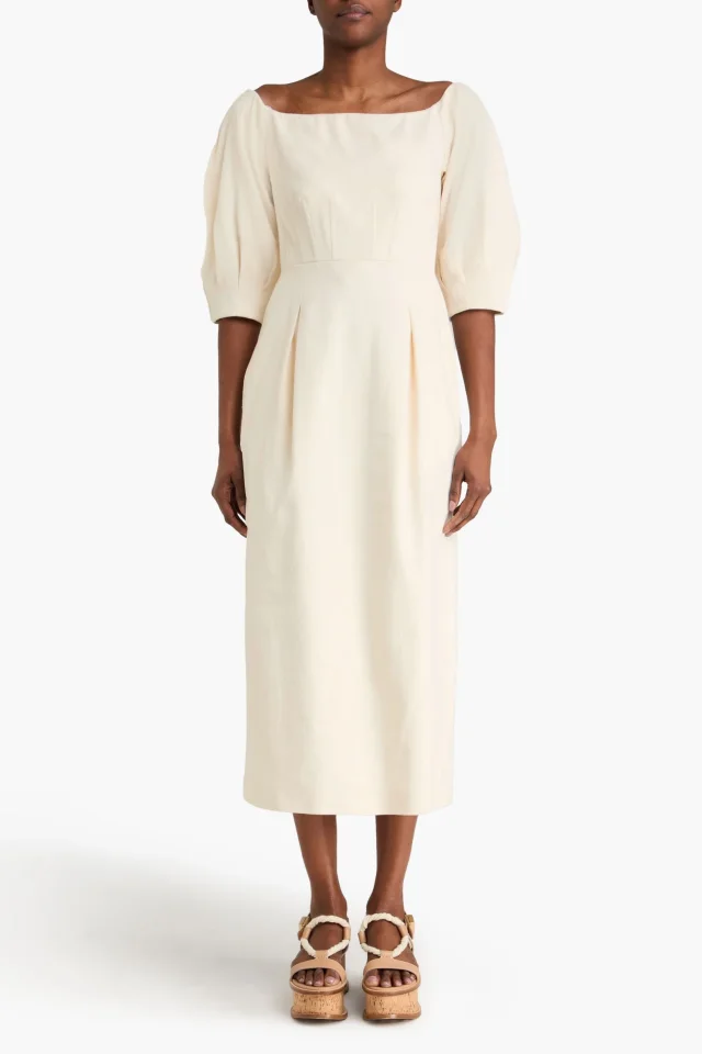 Gabriela Hearst Majano Off-the-Shoulder Hemp and Cotton-Blend Twill Midi Dress in Blue, photo 6 of 9 from THE OUTNET