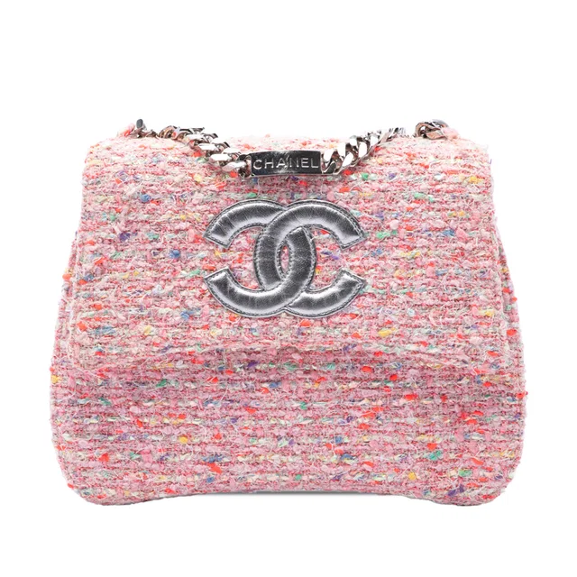 Pink Chanel CC Confetti Tweed Flap Handbag in Pink Tweed from Designer Revival